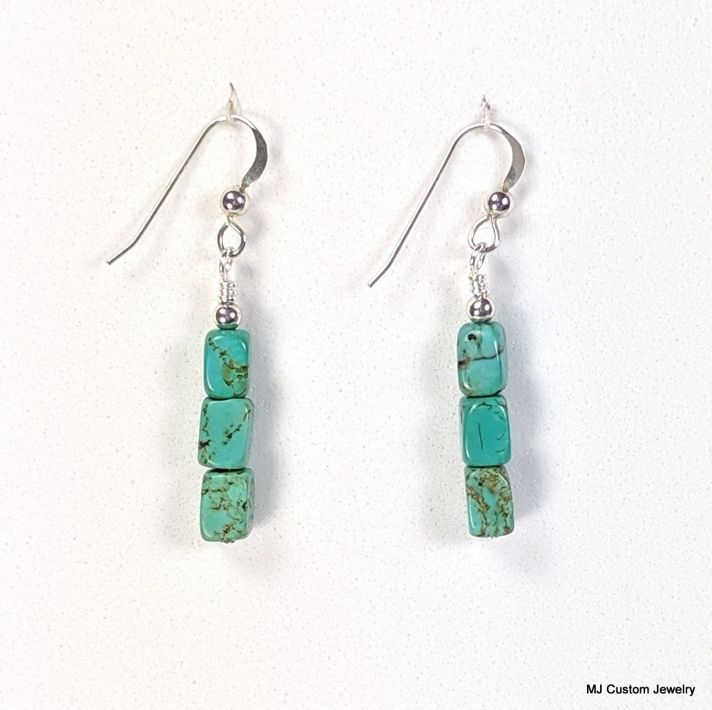 Turquoise Stacked Tumbled Squares Earrings Turquoise Stacked Tumbled Squares Earrings
