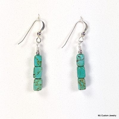 Turquoise Stacked Tumbled Squares Earrings Turquoise Stacked Tumbled Squares Earrings