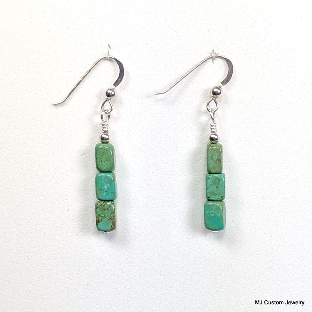 Turquoise Stacked Tumbled Squares Earrings Turquoise Stacked Tumbled Squares Earrings