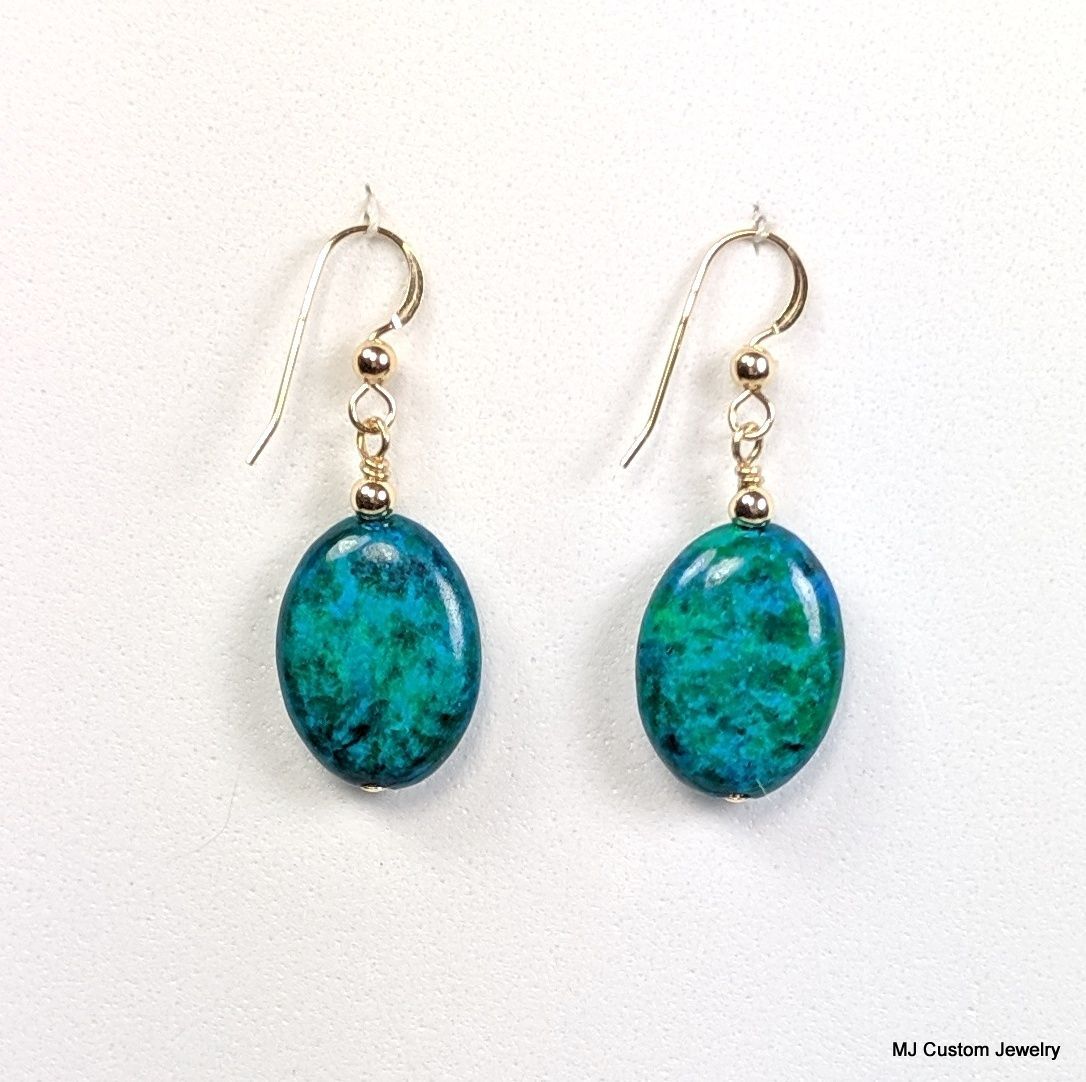 Chrysocolla Flat Oval 14k GF Earrings