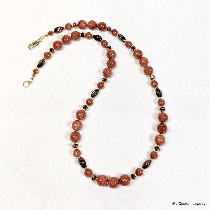Goldstone "Gemstone" & Czech Glass 14k GF Necklace
