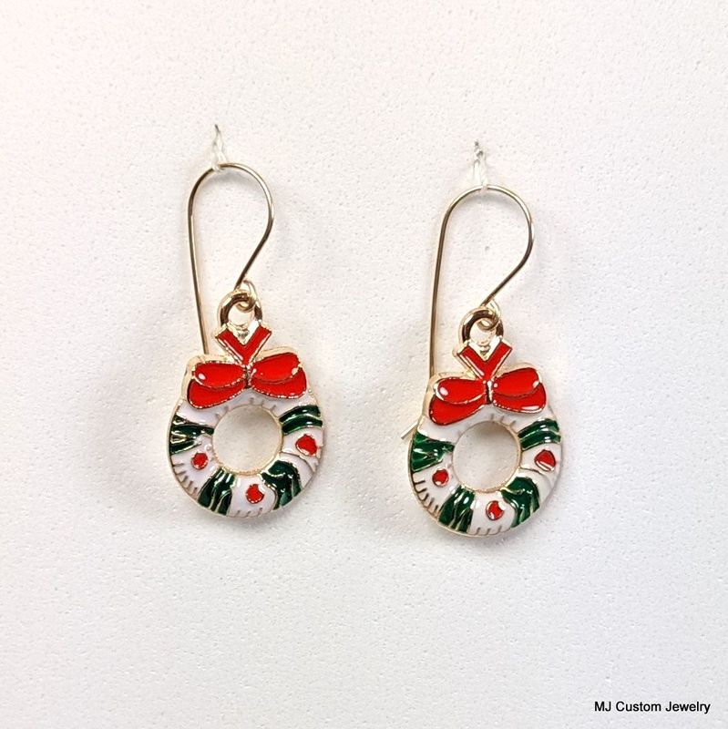 Christmas Wreath 14k Holiday Earrings