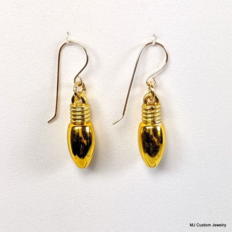 Gold Christmas Light Bulb 14k Earrings