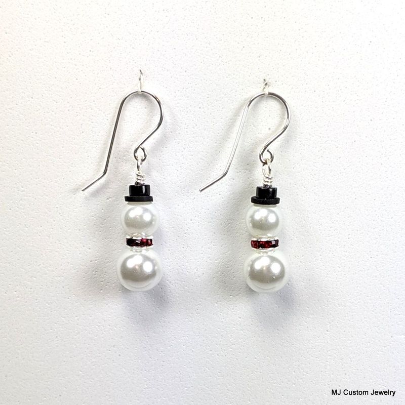 Pearl Snowmen Holiday Earrings