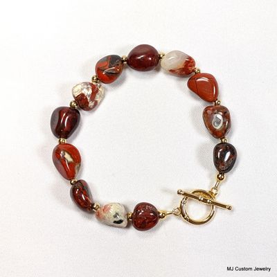 Brecciated Jasper Nuggets Gold Toggle Bracelet