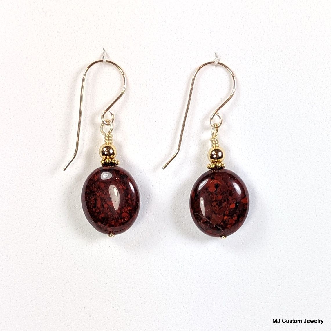 Brecciated Jasper Puff Oval 14k GF Earrings