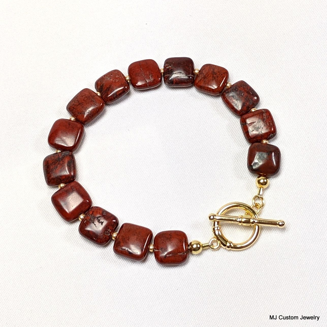 Brecciated Jasper Puffed Squares Gold Toggle Bracelet