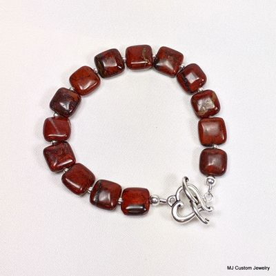 Brecciated Jasper Puffed Squares Heart Toggle Bracelet