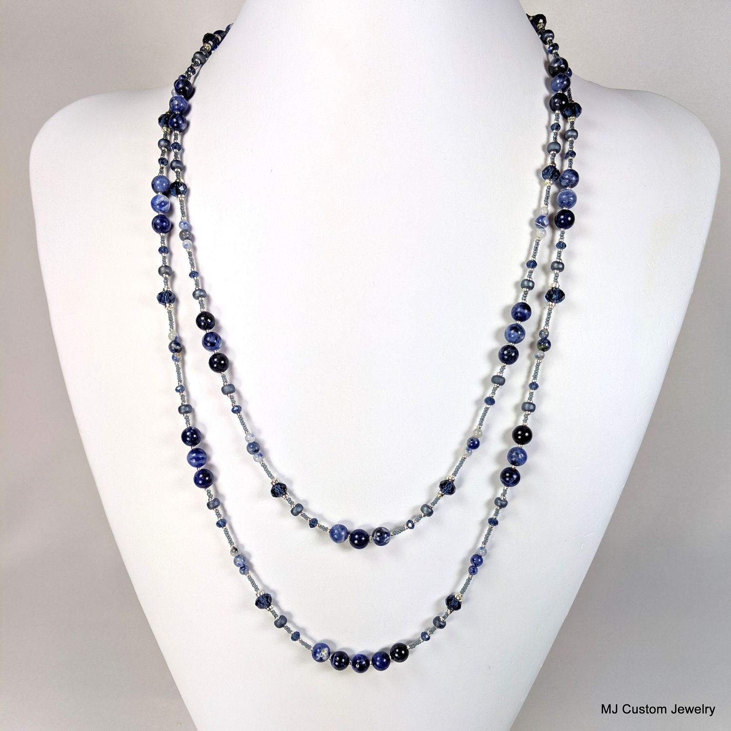 Sodalite & Navy Crystal Double Strand Necklace