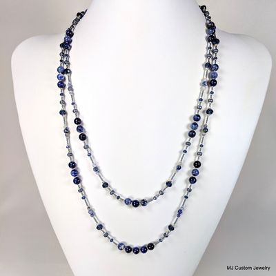 Sodalite & Navy Crystal Double Strand Necklace Sodalite & Navy Crystal Double Strand Necklace