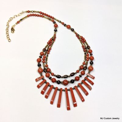 Red Jasper & Bronze Fan Bib Necklace