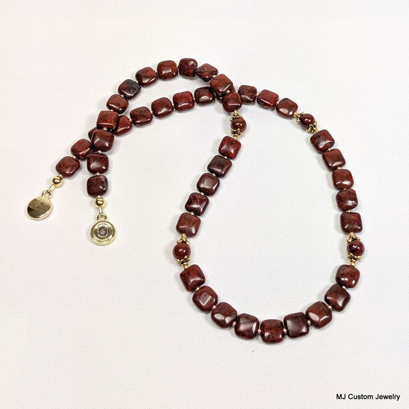 Brecciated Jasper Chiclets Magnetic Button Clasp Necklace