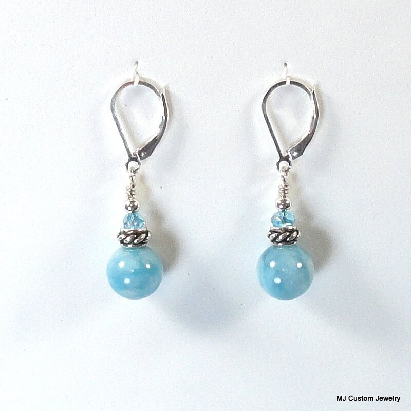Larimar Blue Jade, Crystal & Rope Rondelle Earrings