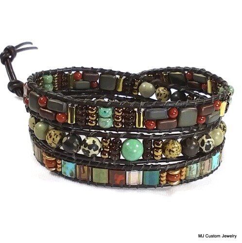 Landscape Stone Triple Wrap Leather Bracelet Landscape Stone Triple Wrap Leather Bracelet