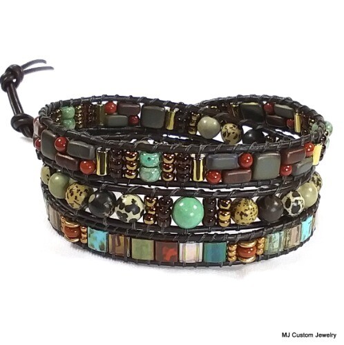 Landscape Stone Triple Wrap Leather Bracelet