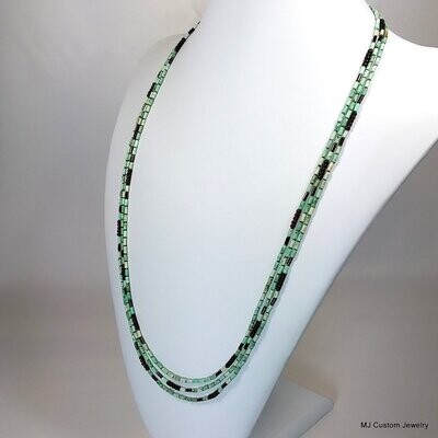 Turquoise Tiny Tubes Triple Strand 30'' Gold Necklace