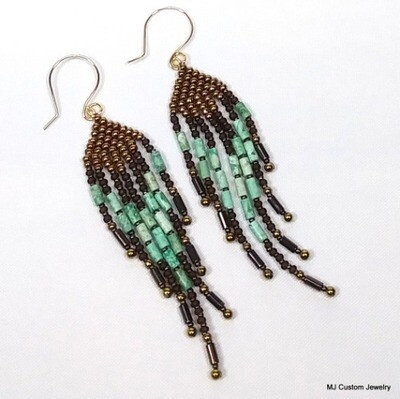 Turquoise & Bronze Fringe Chandelier 14k GF Earrings