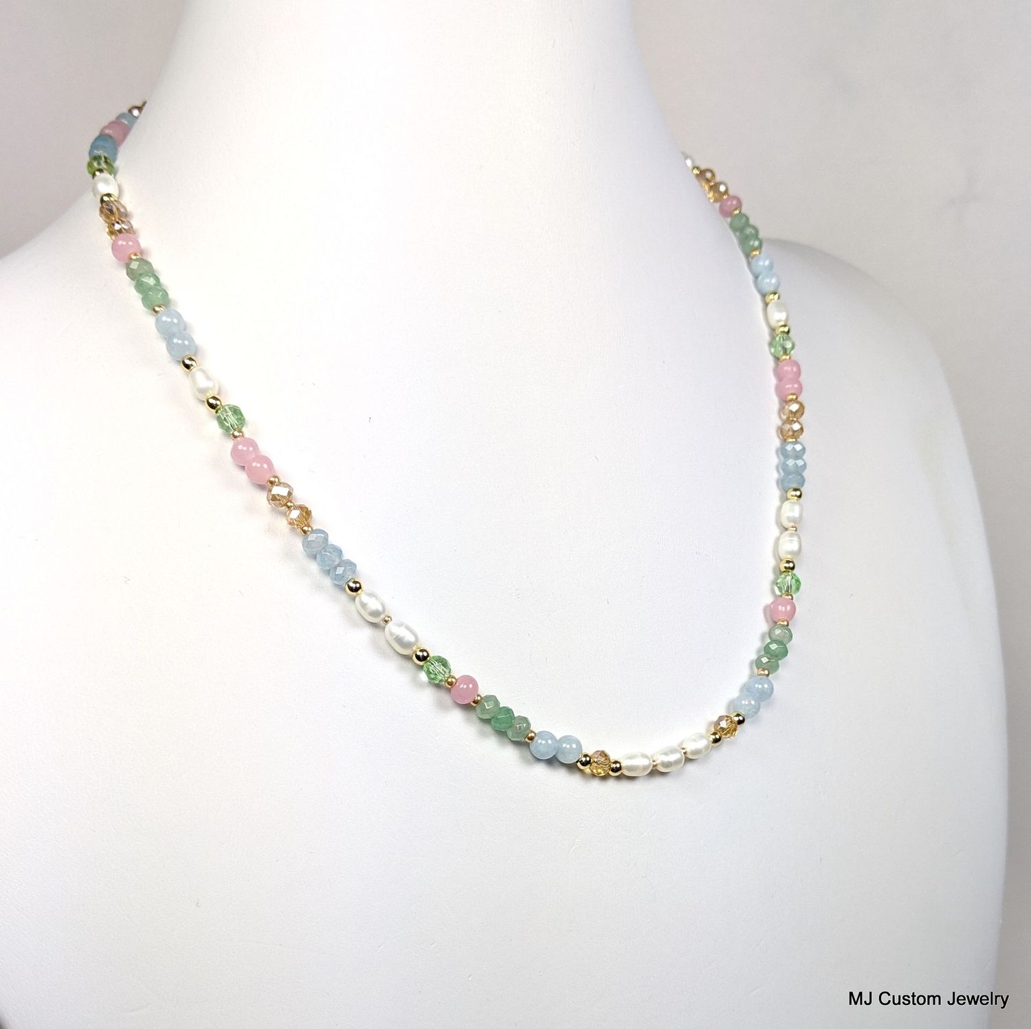 Multi-gemstone, Crystal & Pearl Pastel Necklace Multi-gemstone, Crystal & Pearl Pastel Necklace