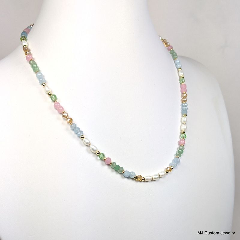 Multi-gemstone, Crystal & Pearl Pastel Necklace