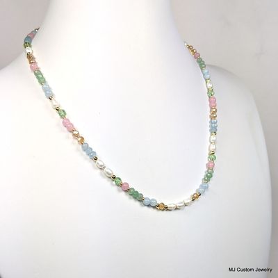 Multi-gemstone, Crystal & Pearl Pastel Necklace Multi-gemstone, Crystal & Pearl Pastel Necklace