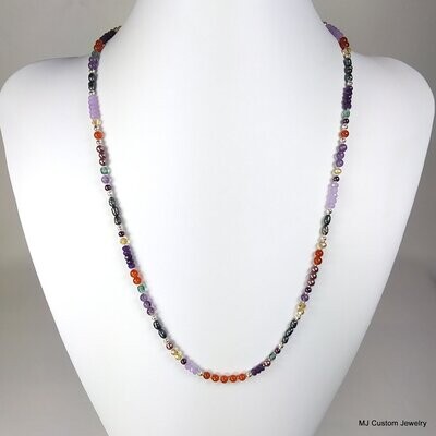 Multi-gemstone, Crystal & Pearl Jewel Tones Necklace Multi-gemstone, Crystal & Pearl Jewel Tones Necklace