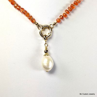 Carnelian Heishi Necklace w/ Removable Baroque FW Pearl Pendant Carnelian Heishi Necklace w/ Removable Baroque FW Pearl Pendant
