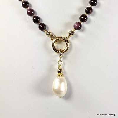 Wine M.O.P. Shell Necklace w/ Removable Baroque FW Pearl Pendant Wine M.O.P. Shell Necklace w/ Removable Baroque FW Pearl Pendant