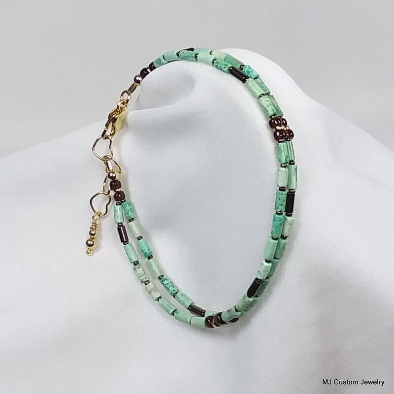 Turquoise Tiny Tubes Double Strand Gold Bracelet