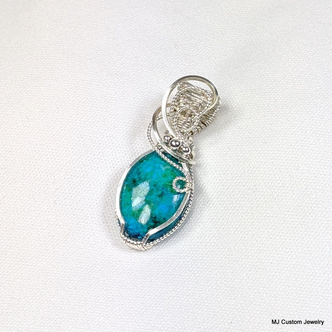 Chrysocolla & Silver Beads Wire Wrapped Pendant