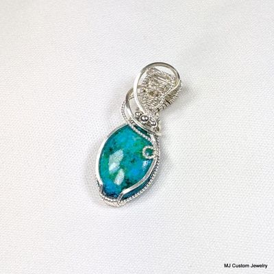 Chrysocolla & Silver Beads Wire Wrapped Pendant Chrysocolla & Silver Beads Wire Wrapped Pendant