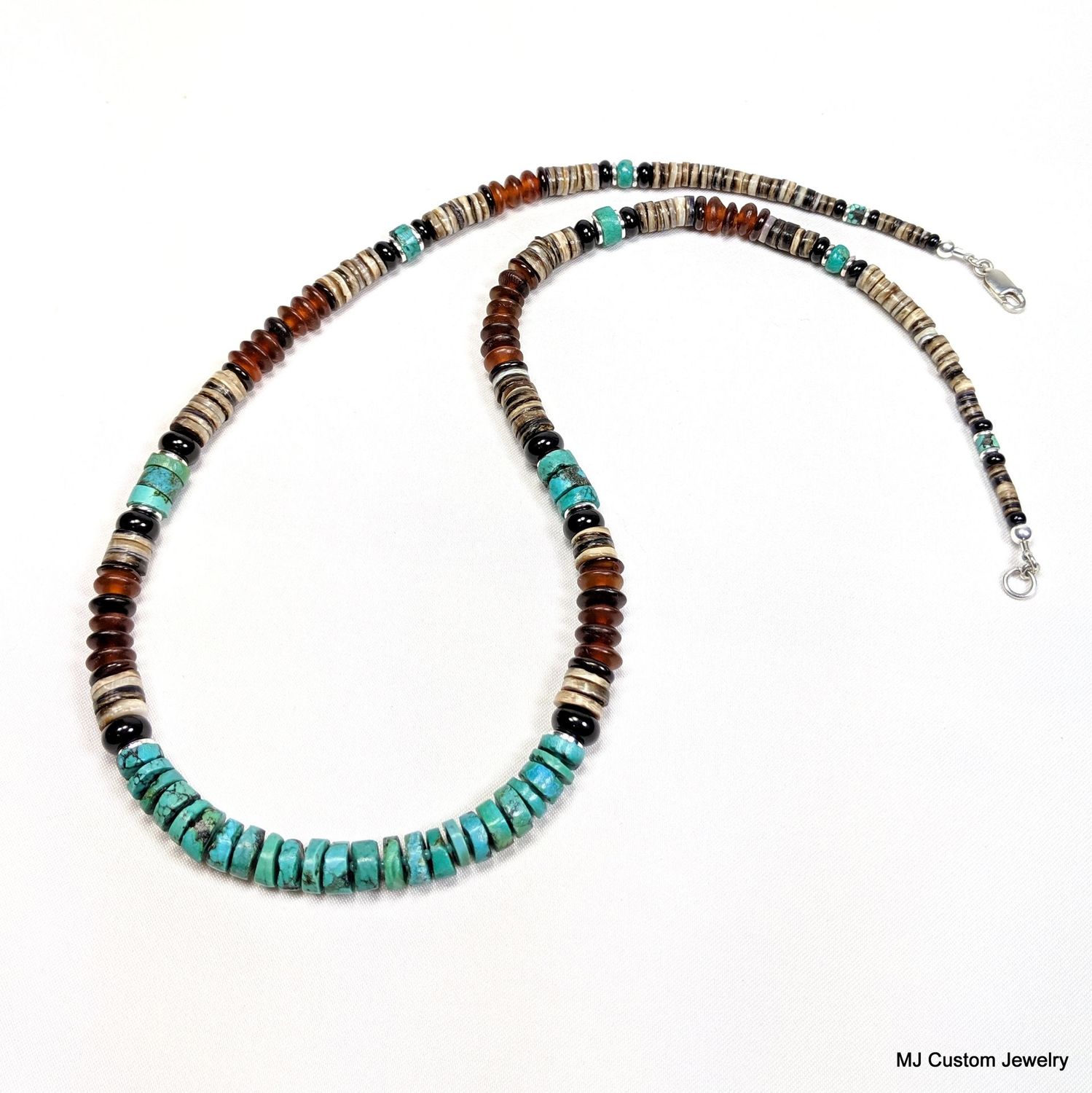 Turquoise, Onyx,& Golden Horn Shell Heishi Necklace Turquoise, Onyx,& Golden Horn Shell Heishi Necklace