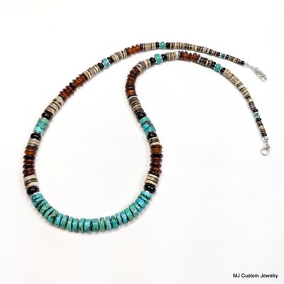 Turquoise, Onyx,& Golden Horn Shell Heishi Necklace