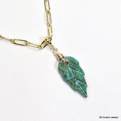 Hand-Carved Turquoise Leaf Pendant Necklace Hand-Carved Turquoise Leaf Pendant Necklace
