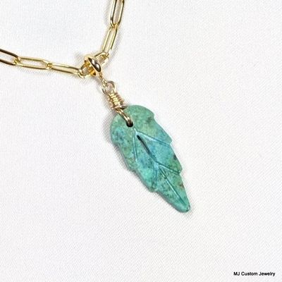 Hand-Carved Turquoise Leaf Pendant Necklace Hand-Carved Turquoise Leaf Pendant Necklace