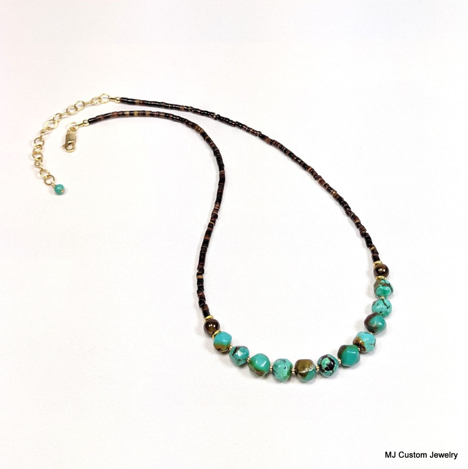 Turquoise Nugget & Pen Shell Heishi 14k GF Necklace