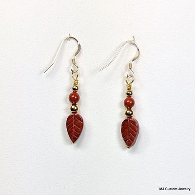 Red Jasper Carved Leaves 14k GF Earrings Red Jasper Carved Leaves 14k GF Earrings