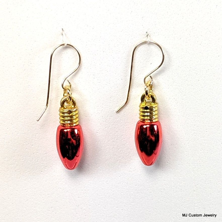 Red Christmas Light Bulb 14k Earrings Red Christmas Light Bulb 14k Earrings