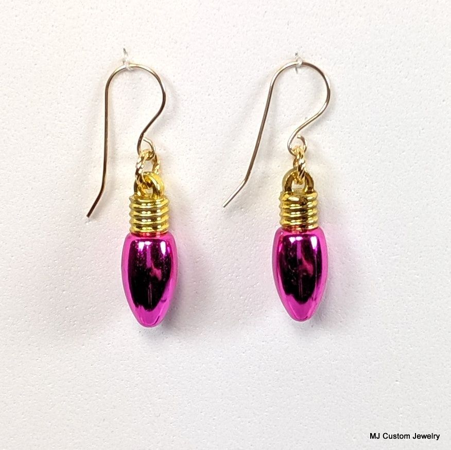 Fuchsia Christmas Light Bulb 14k Earrings Fuchsia Christmas Light Bulb 14k Earrings