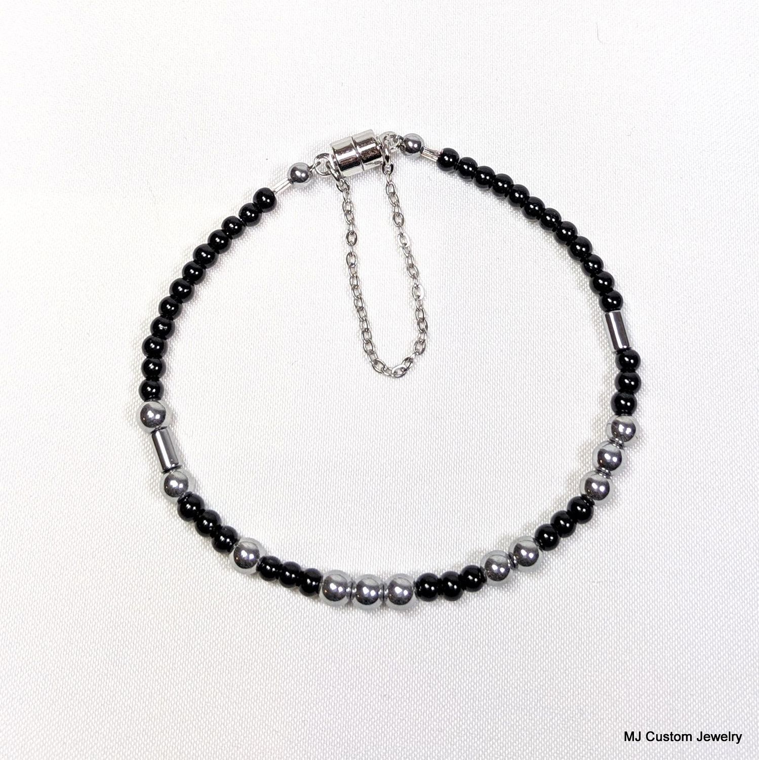 RESIST Black Czech Glass Morse Code Bracelet