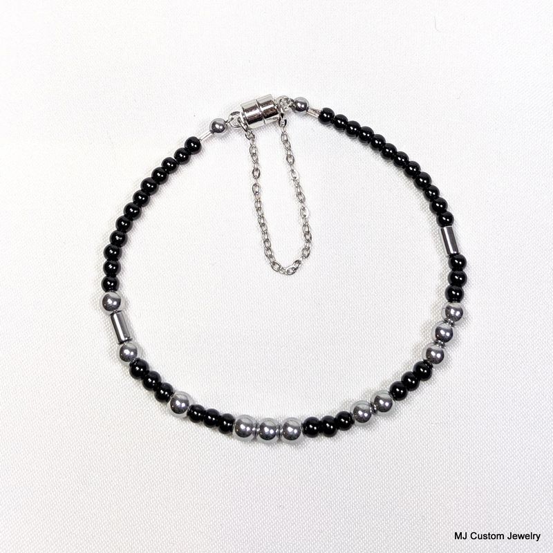 RESIST Black Czech Glass Morse Code Bracelet
