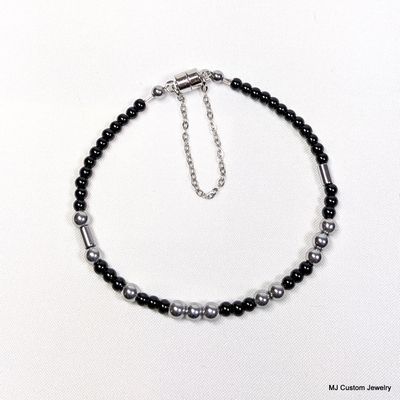 RESIST Black Czech Glass Morse Code Bracelet