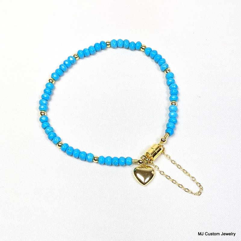 Sky Blue Turquoise & Gold Heart Magnetic Clasp Bracelet