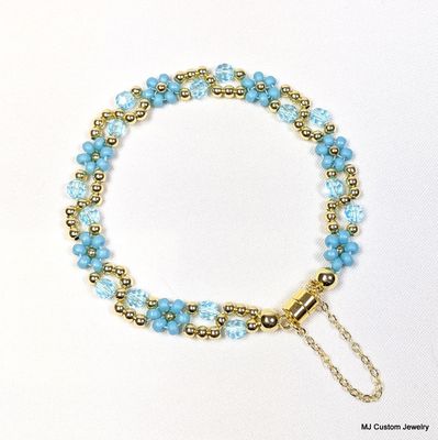 Aqua-Blue Crystal & Glass Flower Chain Magnetic Clasp Bracelet Aqua-Blue Crystal & Glass Flower Chain Magnetic Clasp Bracelet