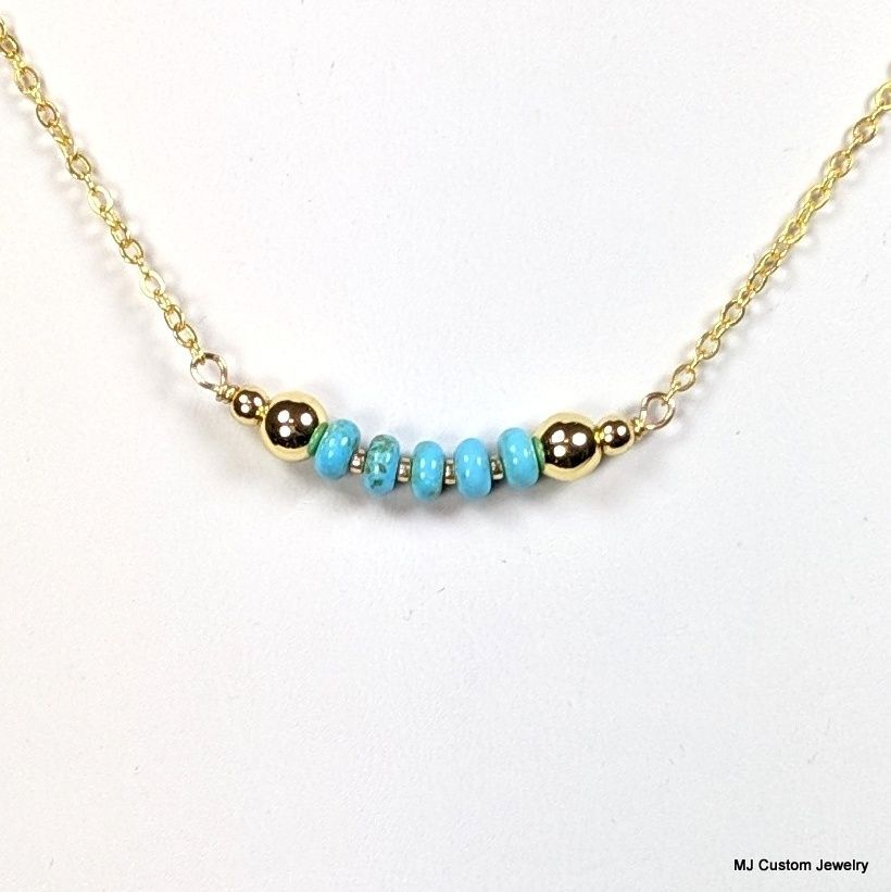 Turquoise Rondelle & Gold Bead Bar Necklace Turquoise Rondelle & Gold Bead Bar Necklace