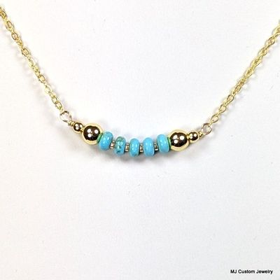 Turquoise Rondelle & Gold Bead Bar Necklace Turquoise Rondelle & Gold Bead Bar Necklace