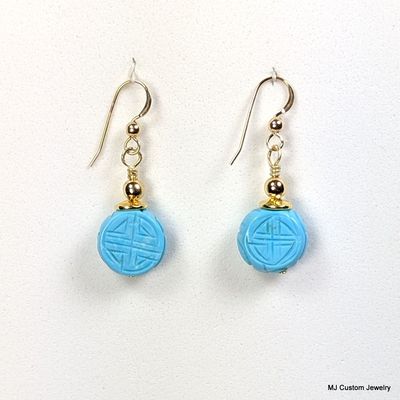 Sky Blue Turquoise Etched Disk 14k GF Earrings Sky Blue Turquoise Etched Disk 14k GF Earrings