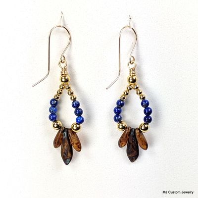 Lapis & Daggers Ring of Stones 14k GF Earrings