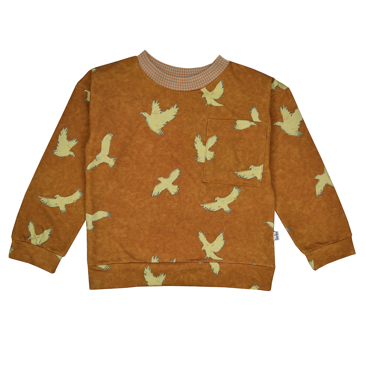 BaBa Sweater mit Vogelprint und kariertem Kragen