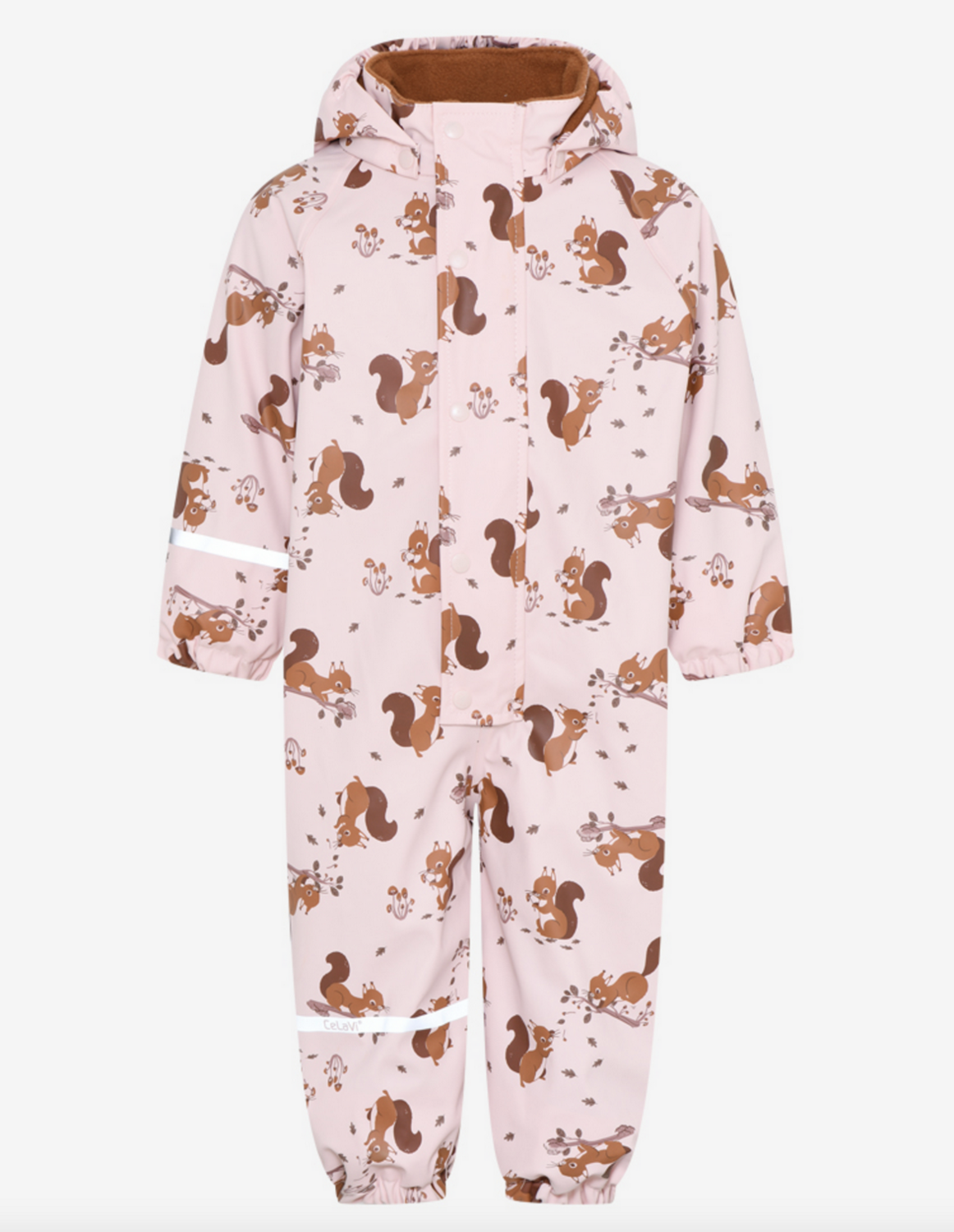 Gefütterter Regenanzug - rosa mit Einhörnchenprint