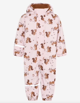 Gefütterter Regenanzug - rosa mit Eichörnchenprint